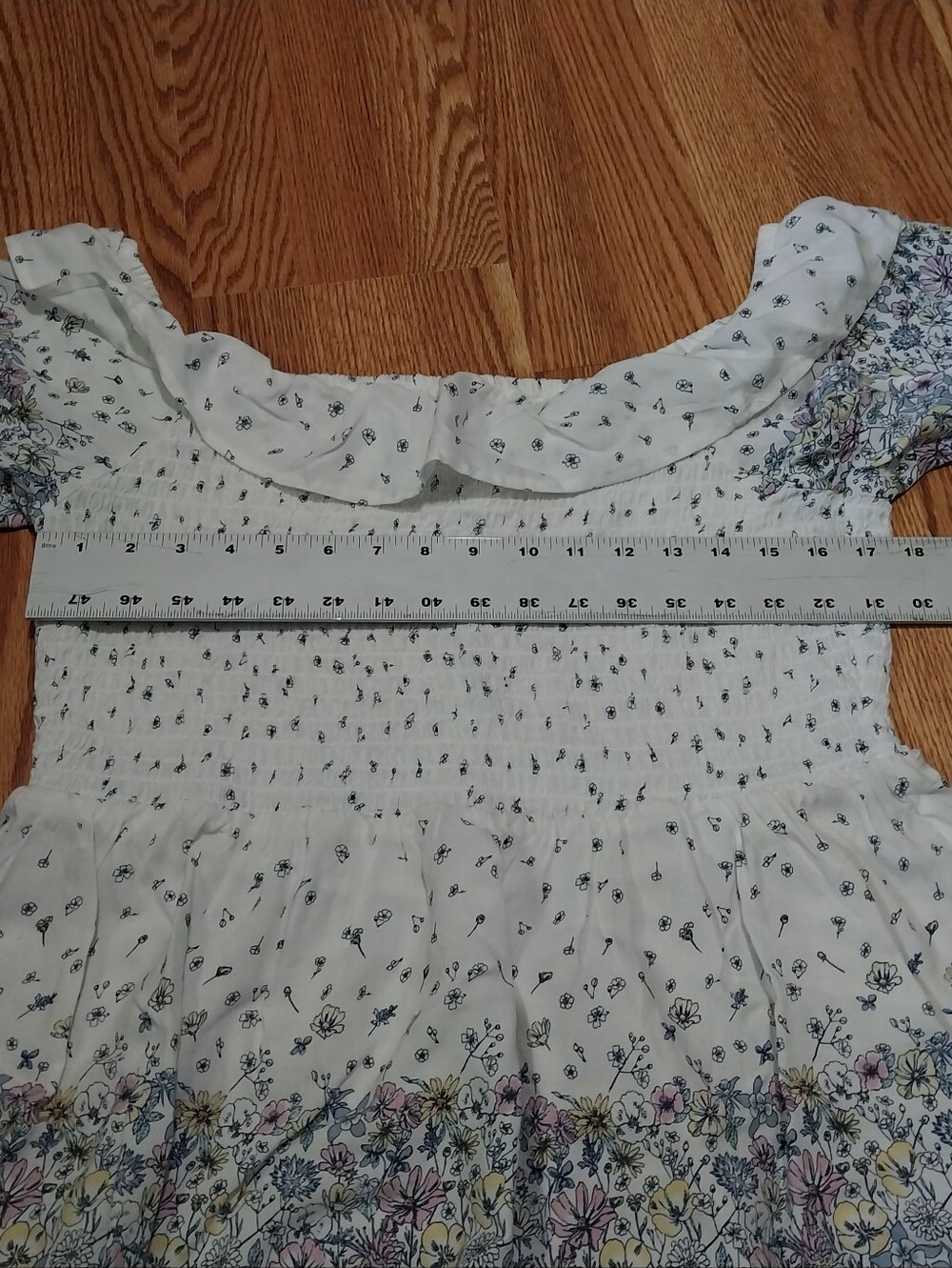 Maurices Floral Off-Shoulder Top Women Size XL Smocked Peplum Blouse White Black - Picture 10 of 13